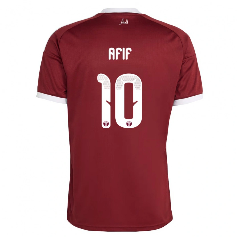 Danxen Mujer Camiseta Catar Akram Afif #10 Rojo Borgoña Blanco 1ª Equipación 26-28 La Camisa