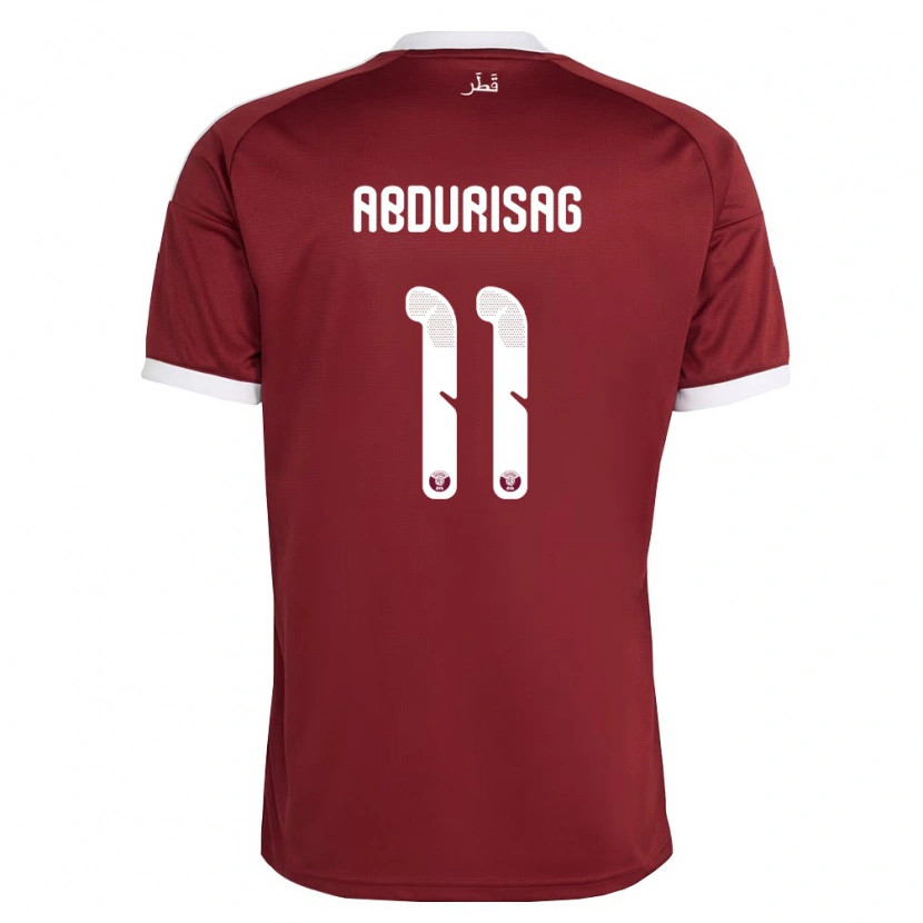 Danxen Mujer Camiseta Catar Yusuf Abdurisag #11 Rojo Borgoña Blanco 1ª Equipación 26-28 La Camisa