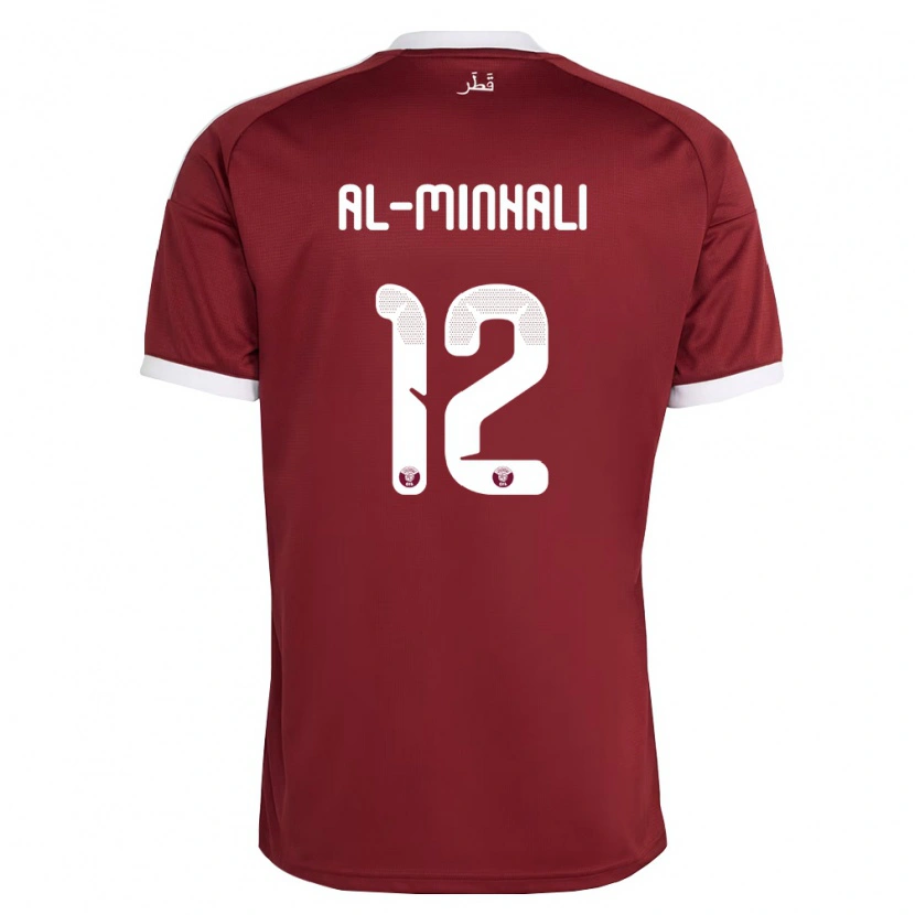 Danxen Mujer Camiseta Catar Ghanem Al-Minhali #12 Rojo Borgoña Blanco 1ª Equipación 26-28 La Camisa