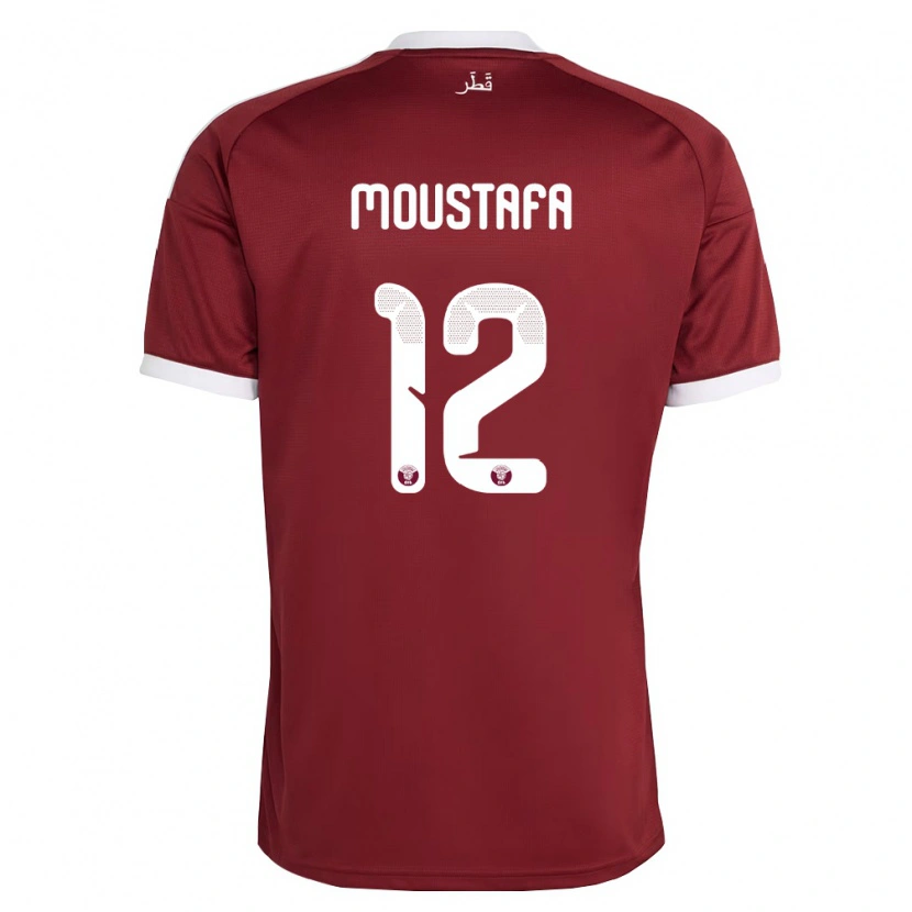Danxen Mujer Camiseta Catar Moamen Moustafa #12 Rojo Borgoña Blanco 1ª Equipación 26-28 La Camisa