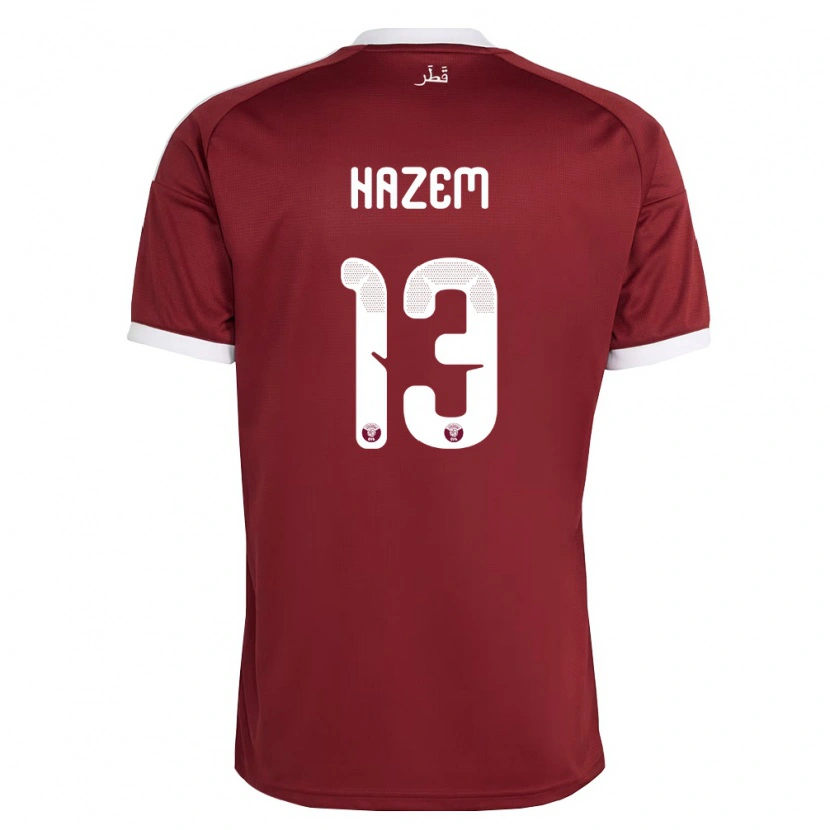 Danxen Mujer Camiseta Catar Hazem Shehata #13 Rojo Borgoña Blanco 1ª Equipación 26-28 La Camisa