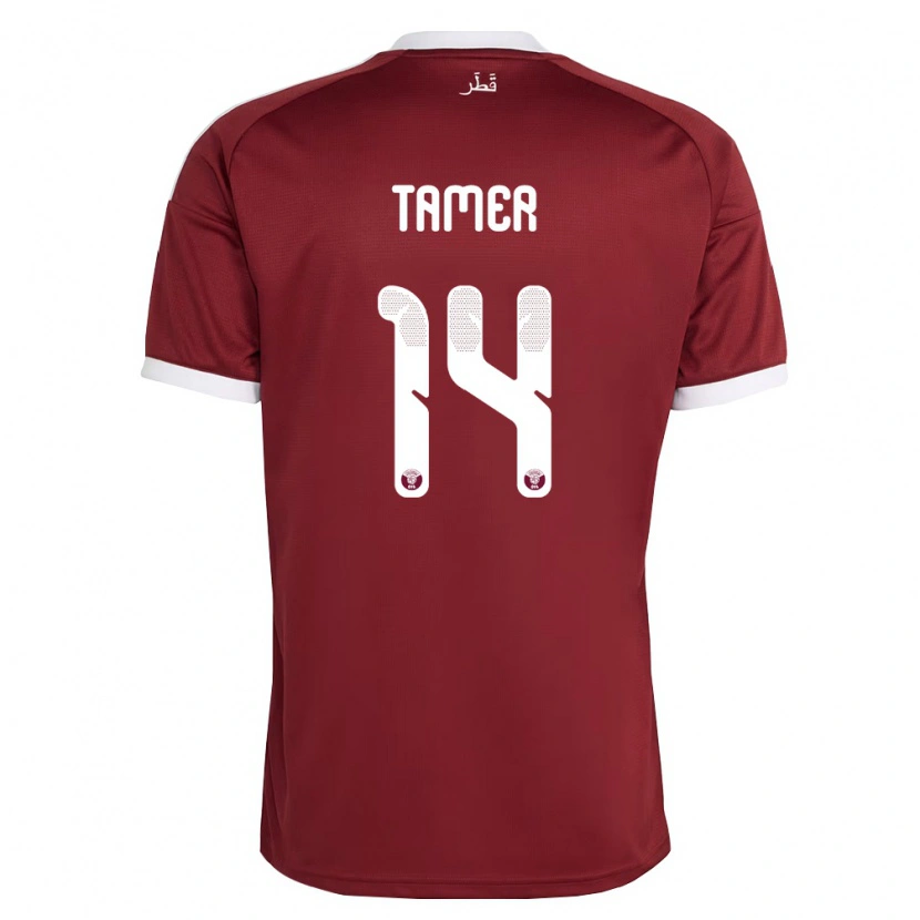 Danxen Mujer Camiseta Catar Noureldan Tamer #14 Rojo Borgoña Blanco 1ª Equipación 26-28 La Camisa