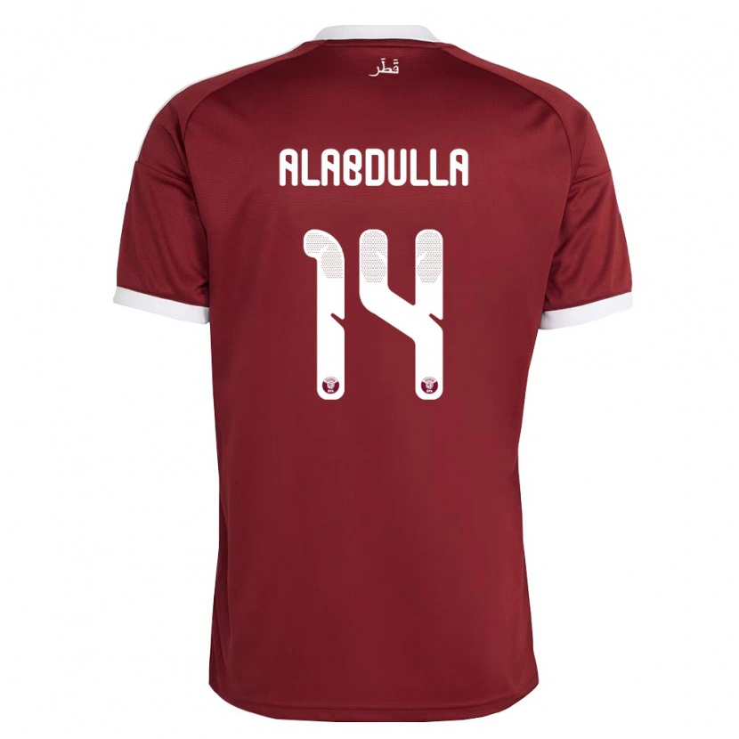 Danxen Mujer Camiseta Catar Moudhi Alabdulla #14 Rojo Borgoña Blanco 1ª Equipación 26-28 La Camisa