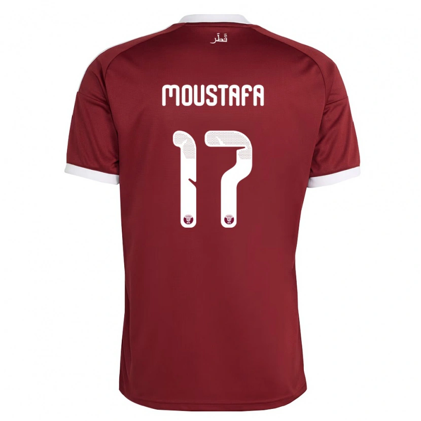 Danxen Mujer Camiseta Catar Abdelrahman Moustafa #17 Rojo Borgoña Blanco 1ª Equipación 26-28 La Camisa