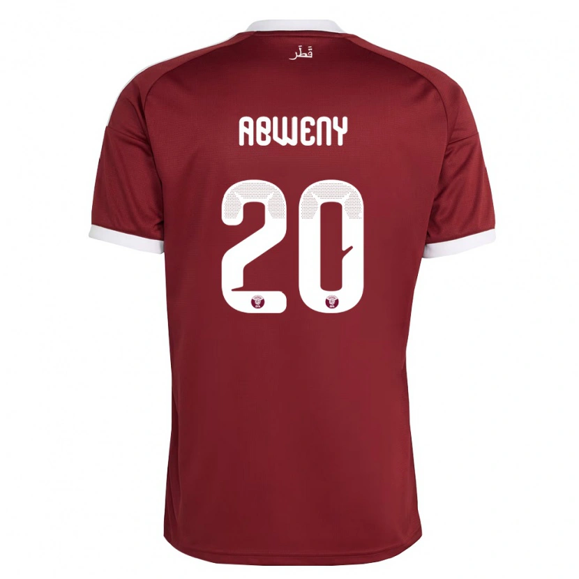 Danxen Mujer Camiseta Catar Anas Abweny #20 Rojo Borgoña Blanco 1ª Equipación 26-28 La Camisa