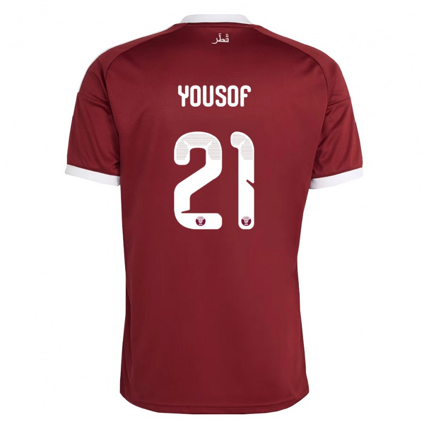 Danxen Mujer Camiseta Catar Yousof Hassan #21 Rojo Borgoña Blanco 1ª Equipación 26-28 La Camisa