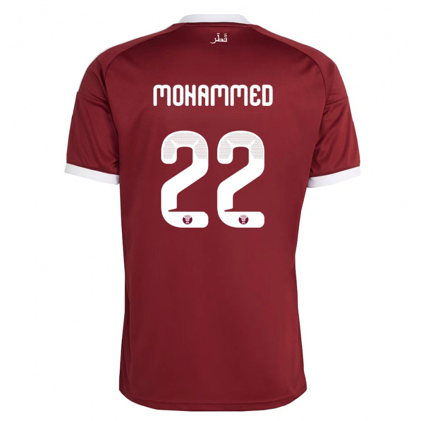 Danxen Mujer Camiseta Catar Ali Mohammed #22 Rojo Borgoña Blanco 1ª Equipación 26-28 La Camisa
