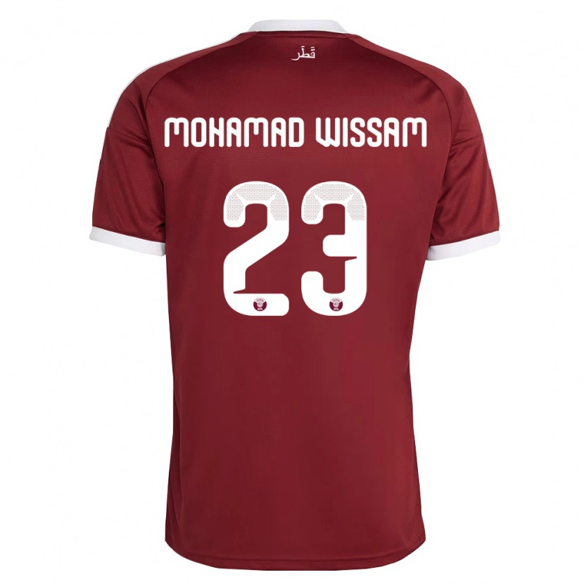 Danxen Mujer Camiseta Catar Karim Mohamad Wissam #23 Rojo Borgoña Blanco 1ª Equipación 26-28 La Camisa