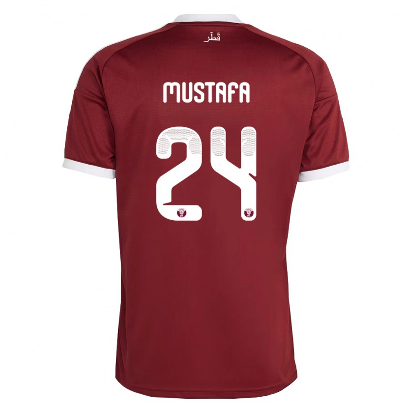 Danxen Mujer Camiseta Catar Mustafa Mashaal #24 Rojo Borgoña Blanco 1ª Equipación 26-28 La Camisa