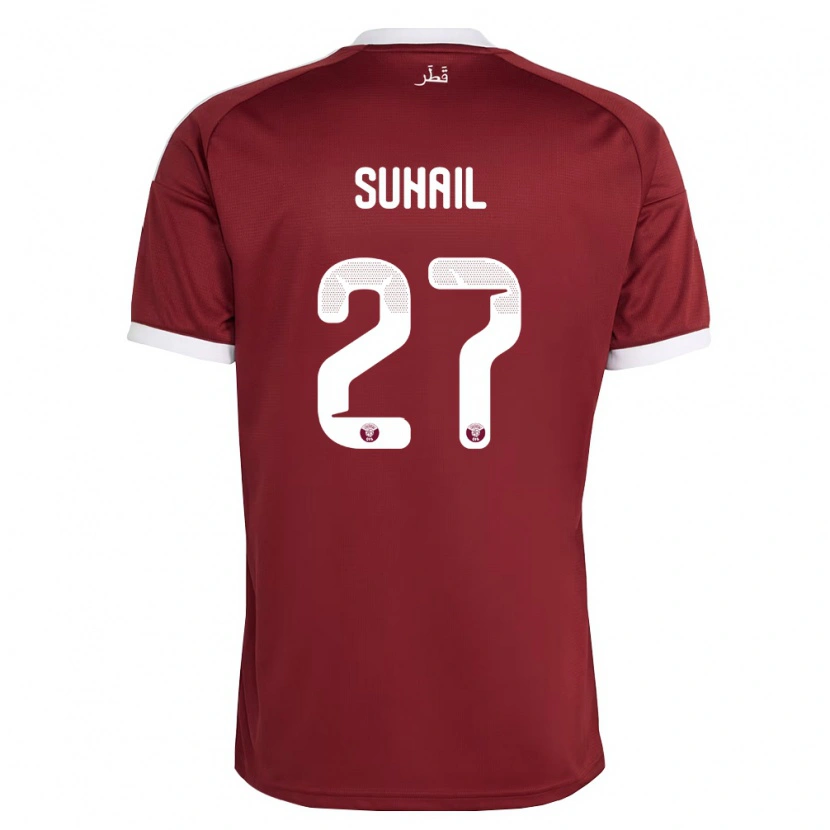 Danxen Mujer Camiseta Catar Ahmed Suhail #27 Rojo Borgoña Blanco 1ª Equipación 26-28 La Camisa