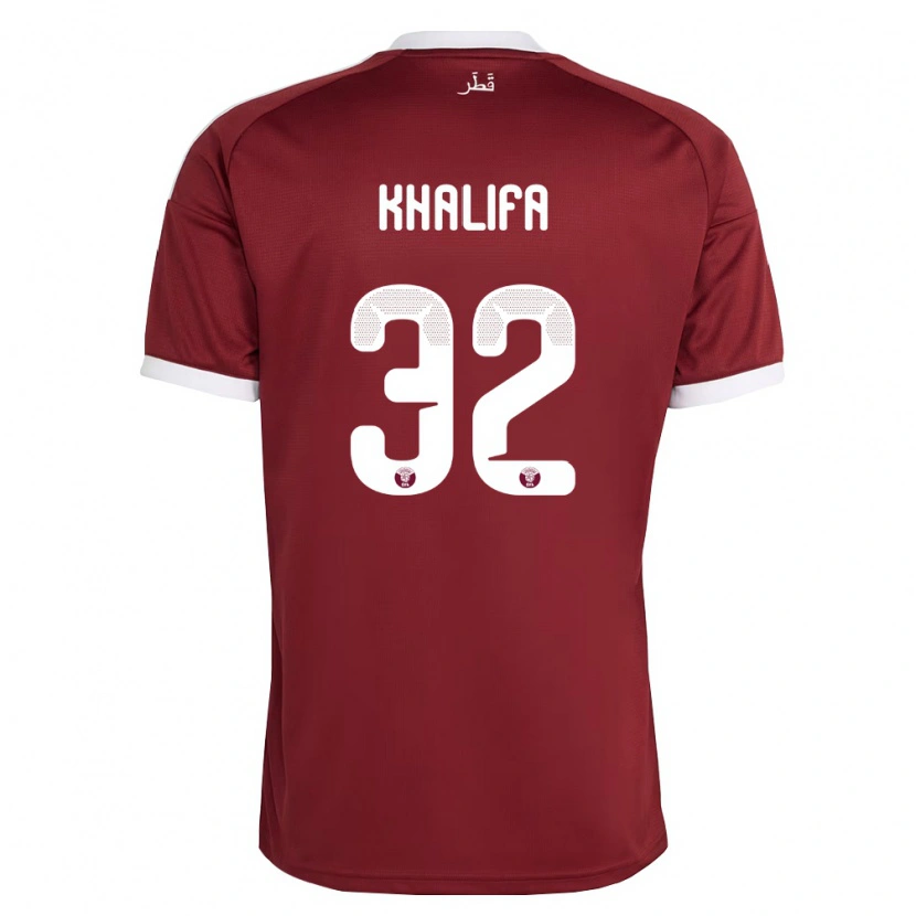 Danxen Mujer Camiseta Catar Duana Khalifa #32 Rojo Borgoña Blanco 1ª Equipación 26-28 La Camisa