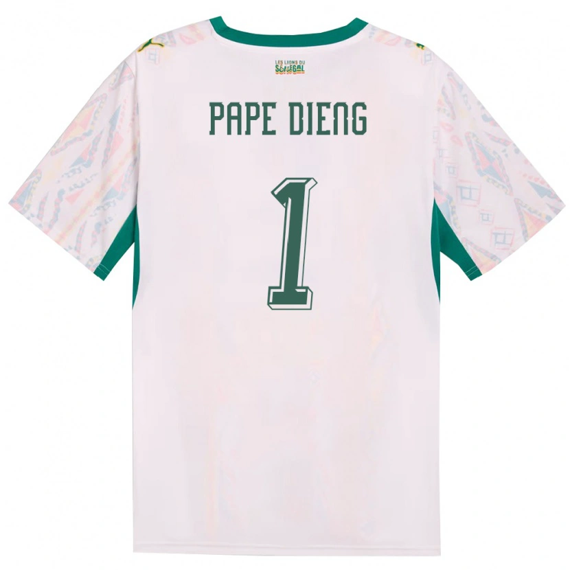 Danxen Mujer Camiseta Senegal Pape Dieng #1 Blanco Verde Amarillo 1ª Equipación 26-28 La Camisa