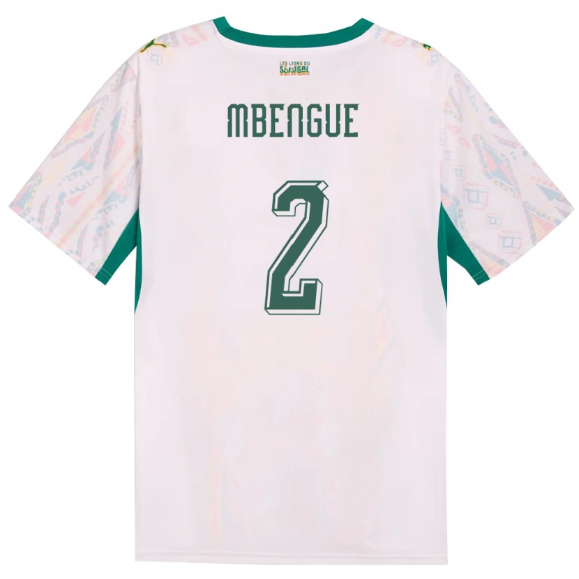 Danxen Mujer Camiseta Senegal Lamine Mbengue #2 Blanco Verde Amarillo 1ª Equipación 26-28 La Camisa