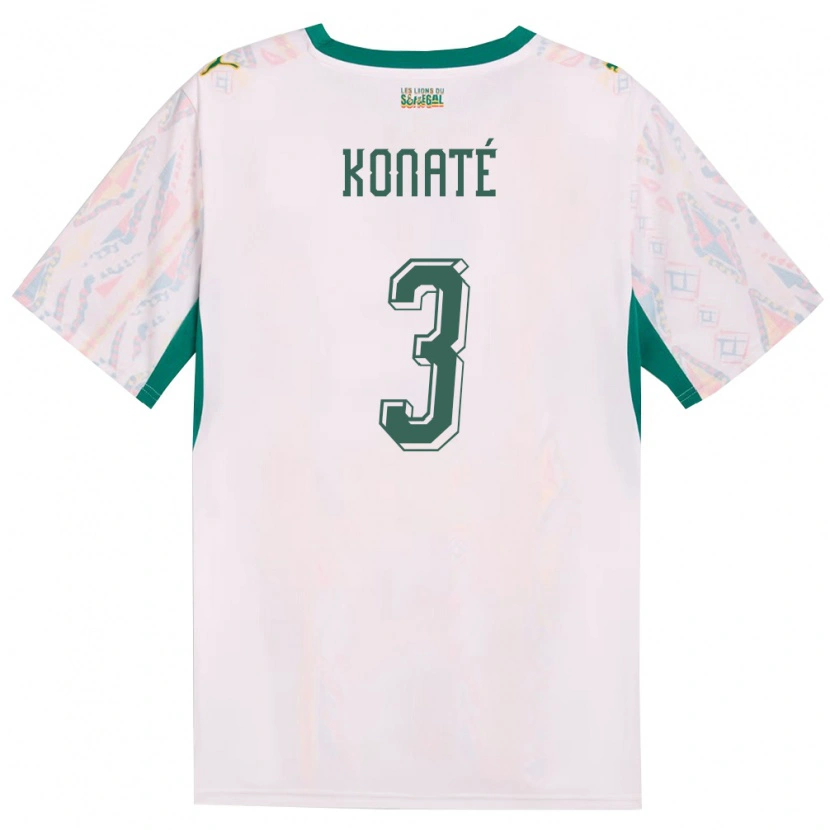 Danxen Mujer Camiseta Senegal Ousmane Konaté #3 Blanco Verde Amarillo 1ª Equipación 26-28 La Camisa