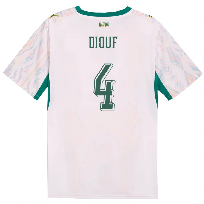 Danxen Mujer Camiseta Senegal Fallou Diouf #4 Blanco Verde Amarillo 1ª Equipación 26-28 La Camisa