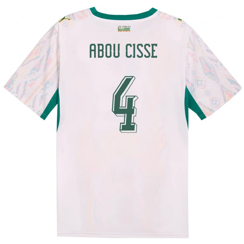Danxen Mujer Camiseta Senegal Pape Abou Cisse #4 Blanco Verde Amarillo 1ª Equipación 26-28 La Camisa