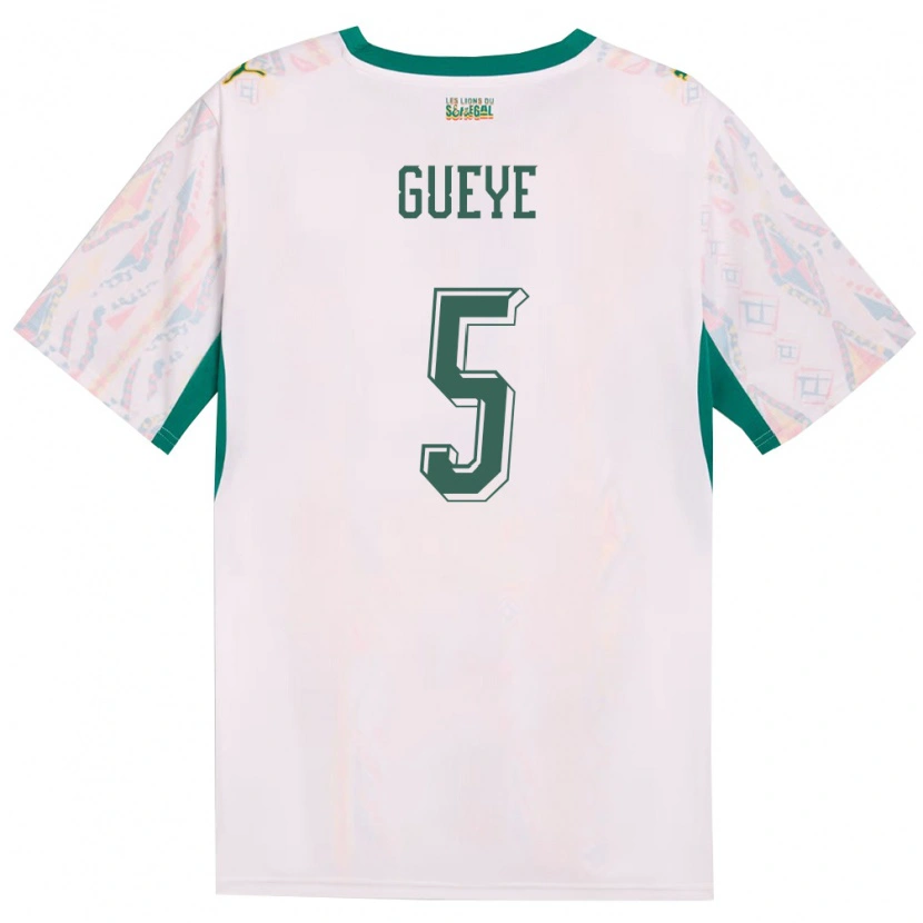 Danxen Mujer Camiseta Senegal Idrissa Gueye #5 Blanco Verde Amarillo 1ª Equipación 26-28 La Camisa