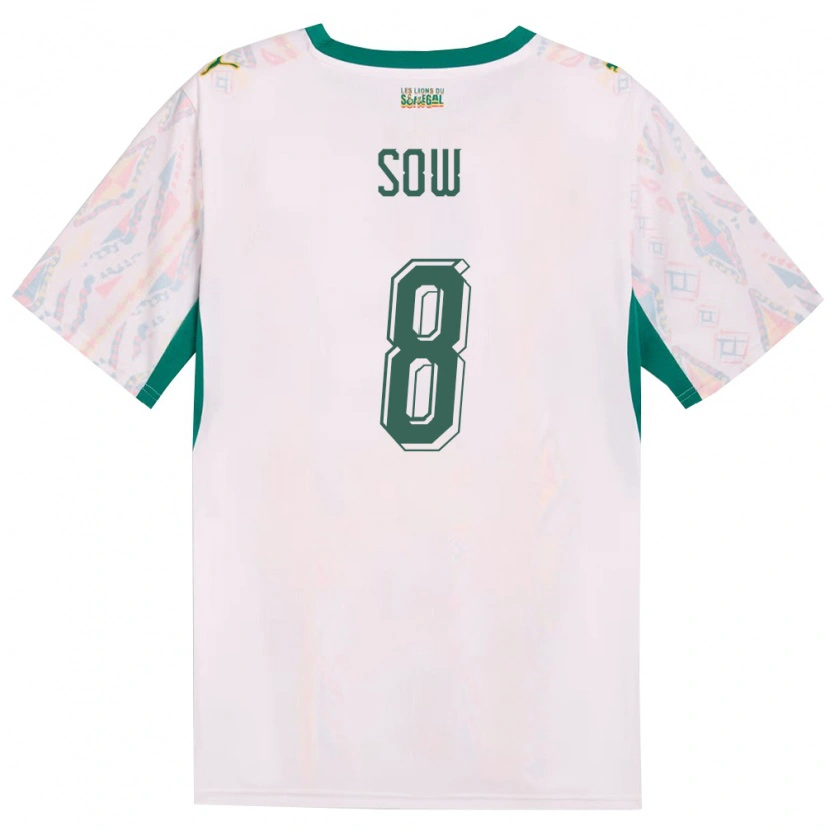 Danxen Mujer Camiseta Senegal Mbayang Sow #8 Blanco Verde Amarillo 1ª Equipación 26-28 La Camisa