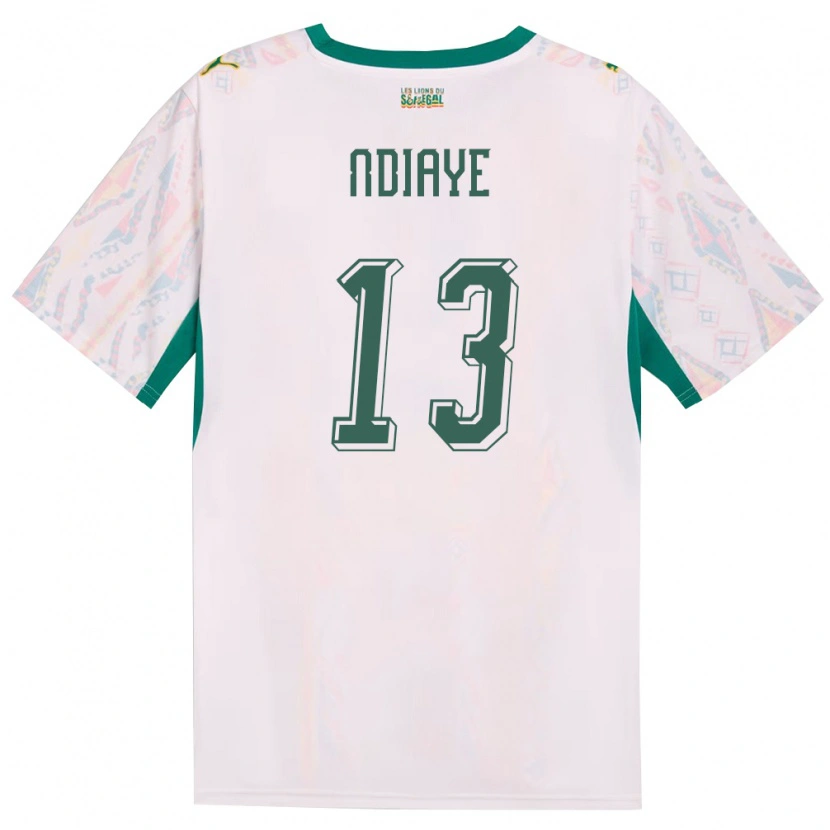 Danxen Mujer Camiseta Senegal Iliman Ndiaye #13 Blanco Verde Amarillo 1ª Equipación 26-28 La Camisa