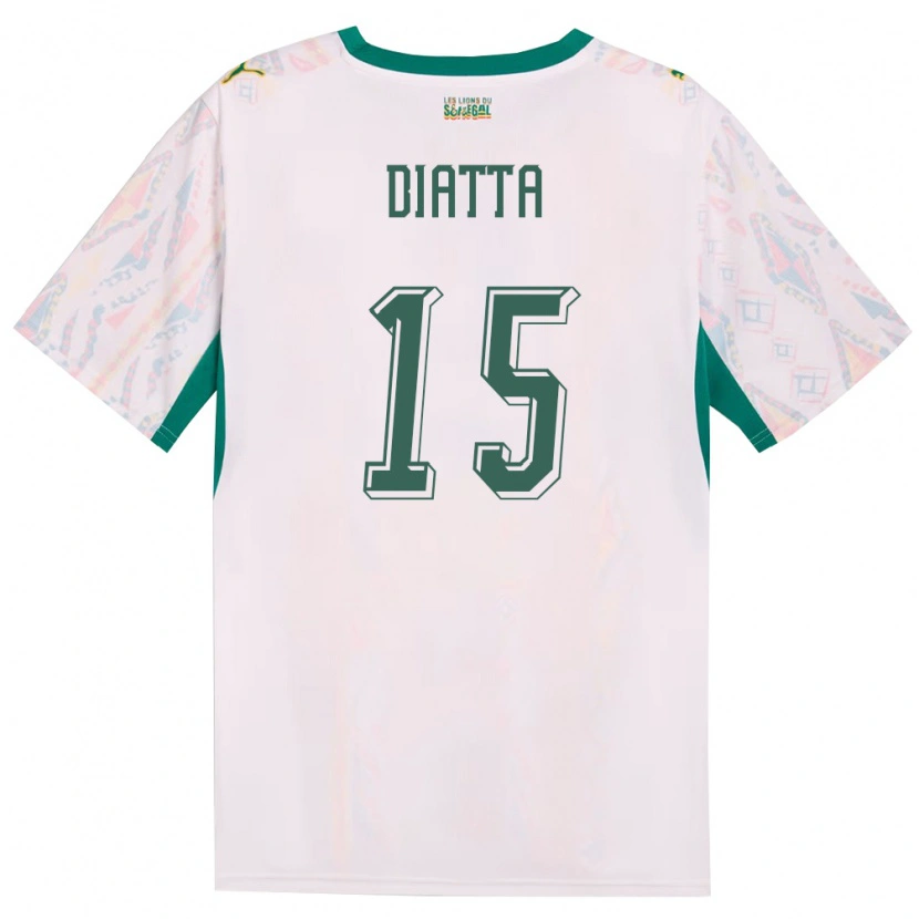 Danxen Mujer Camiseta Senegal Krépin Diatta #15 Blanco Verde Amarillo 1ª Equipación 26-28 La Camisa