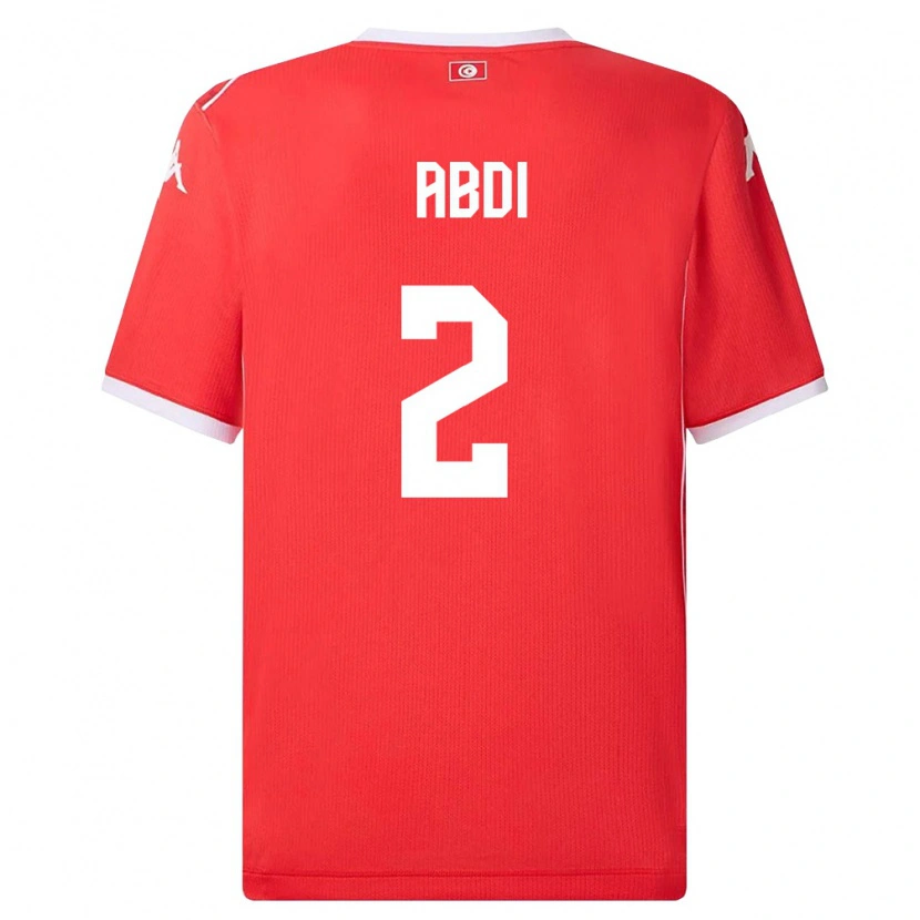 Danxen Mujer Camiseta Túnez Ali Abdi #2 Rojo Blanco 1ª Equipación 26-28 La Camisa