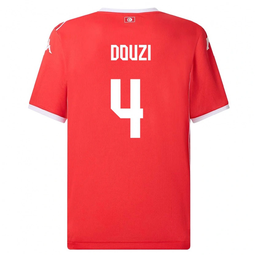 Danxen Mujer Camiseta Túnez Youssef Douzi #4 Rojo Blanco 1ª Equipación 26-28 La Camisa