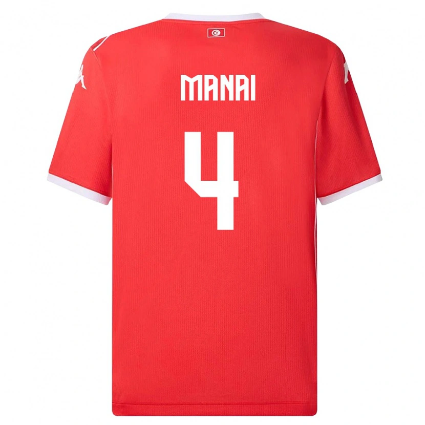Danxen Mujer Camiseta Túnez Jassin Manai #4 Rojo Blanco 1ª Equipación 26-28 La Camisa