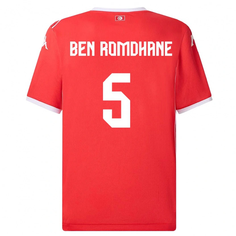 Danxen Mujer Camiseta Túnez Mohamed Ali Ben Romdhane #5 Rojo Blanco 1ª Equipación 26-28 La Camisa