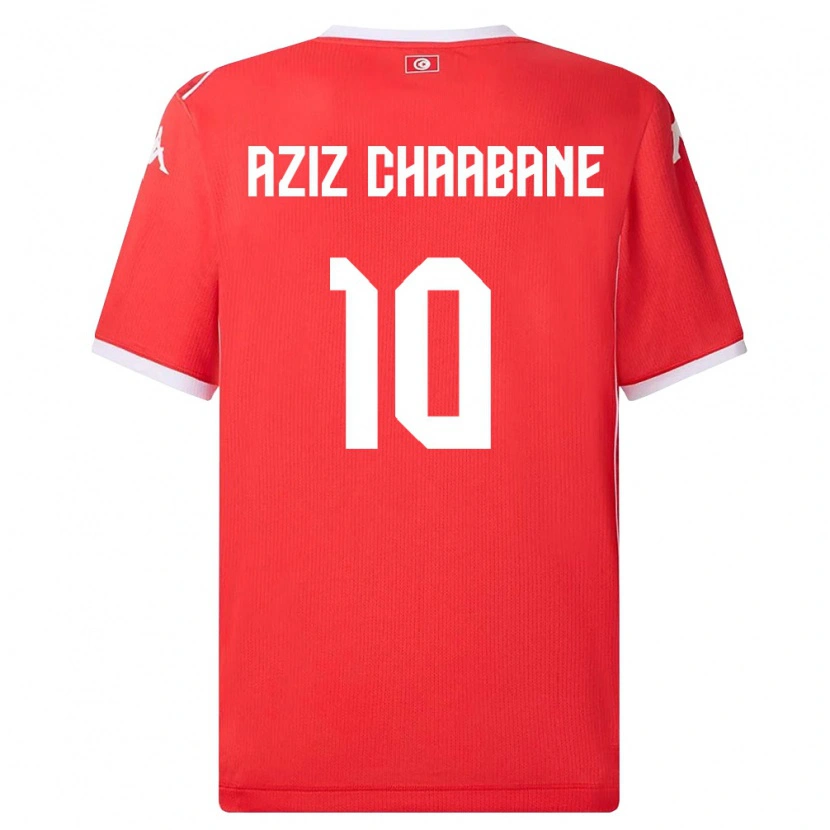 Danxen Mujer Camiseta Túnez Mohamed Aziz Chaabane #10 Rojo Blanco 1ª Equipación 26-28 La Camisa