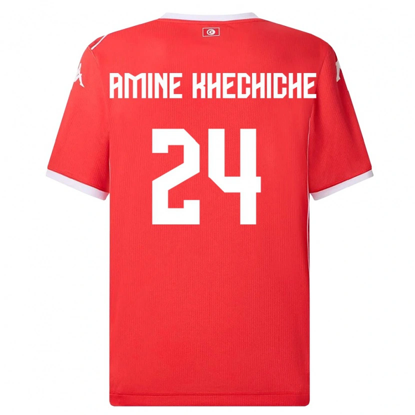 Danxen Mujer Camiseta Túnez Mohamed Amine Khechiche #24 Rojo Blanco 1ª Equipación 26-28 La Camisa