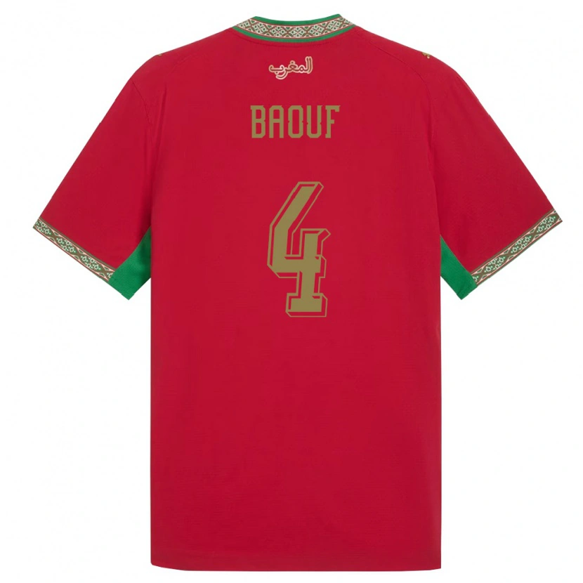 Danxen Mujer Camiseta Marruecos Ismaël Baouf #4 Rojo Verde Blanco 1ª Equipación 26-28 La Camisa