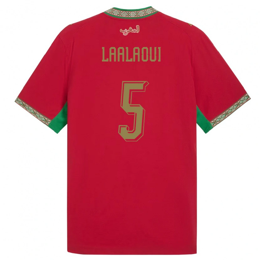 Danxen Mujer Camiseta Marruecos Reda Laalaoui #5 Rojo Verde Blanco 1ª Equipación 26-28 La Camisa