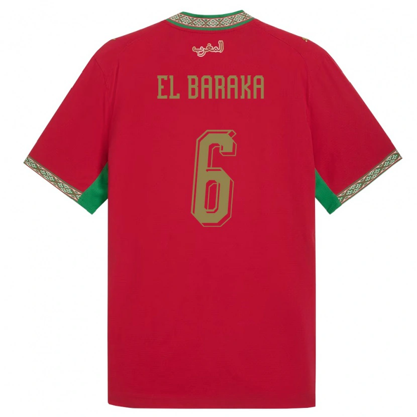 Danxen Mujer Camiseta Marruecos Jibril El Baraka #6 Rojo Verde Blanco 1ª Equipación 26-28 La Camisa