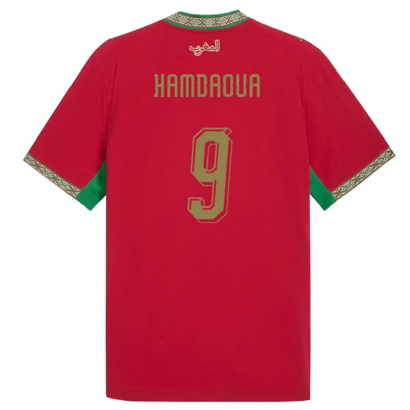 Danxen Mujer Camiseta Marruecos Noham Hamdaoua #9 Rojo Verde Blanco 1ª Equipación 26-28 La Camisa