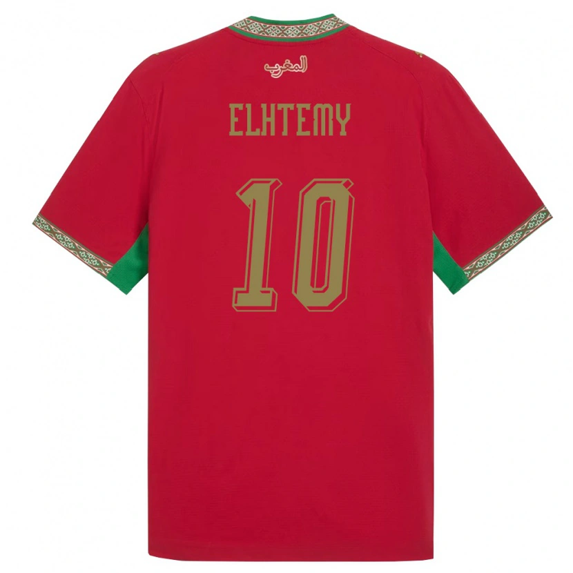 Danxen Mujer Camiseta Marruecos Mountassir Elhtemy #10 Rojo Verde Blanco 1ª Equipación 26-28 La Camisa