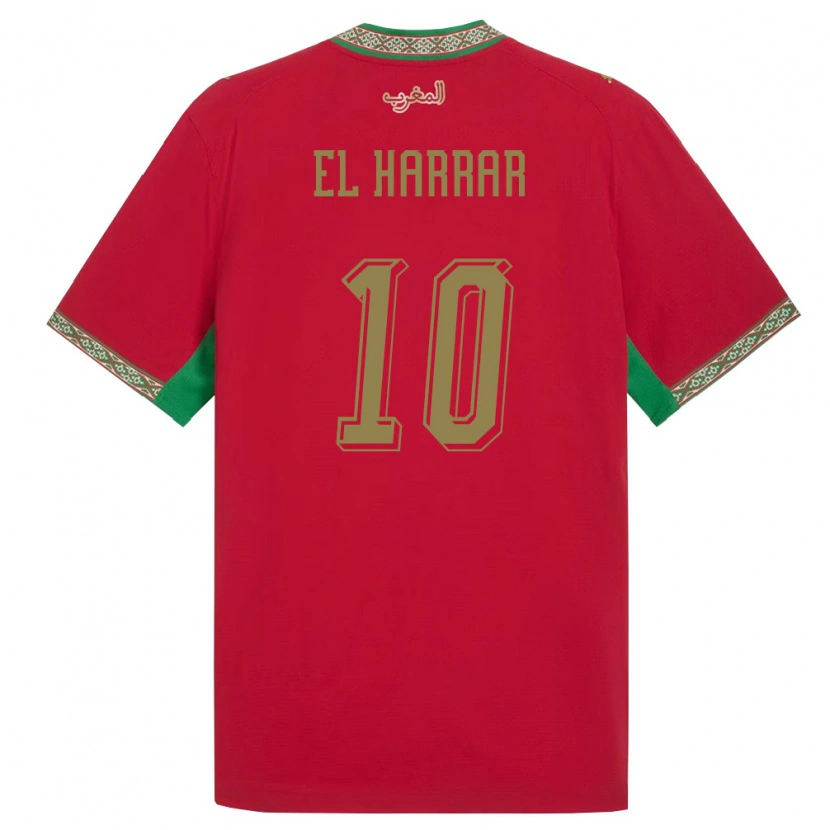 Danxen Mujer Camiseta Marruecos Mohamed El Harrar #10 Rojo Verde Blanco 1ª Equipación 26-28 La Camisa