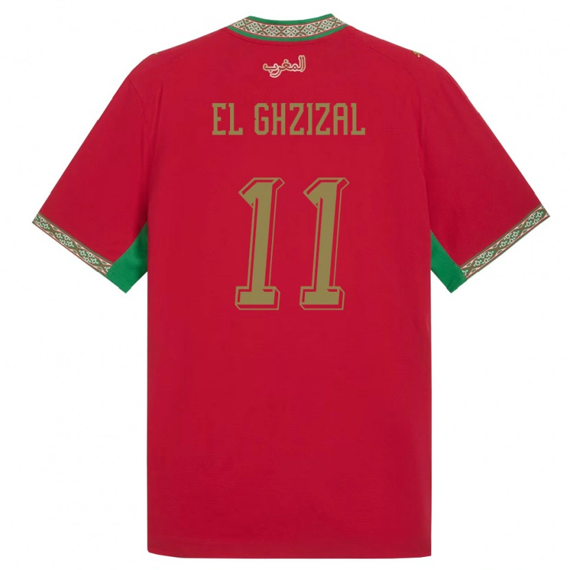 Danxen Mujer Camiseta Marruecos Anis El Ghzizal #11 Rojo Verde Blanco 1ª Equipación 26-28 La Camisa