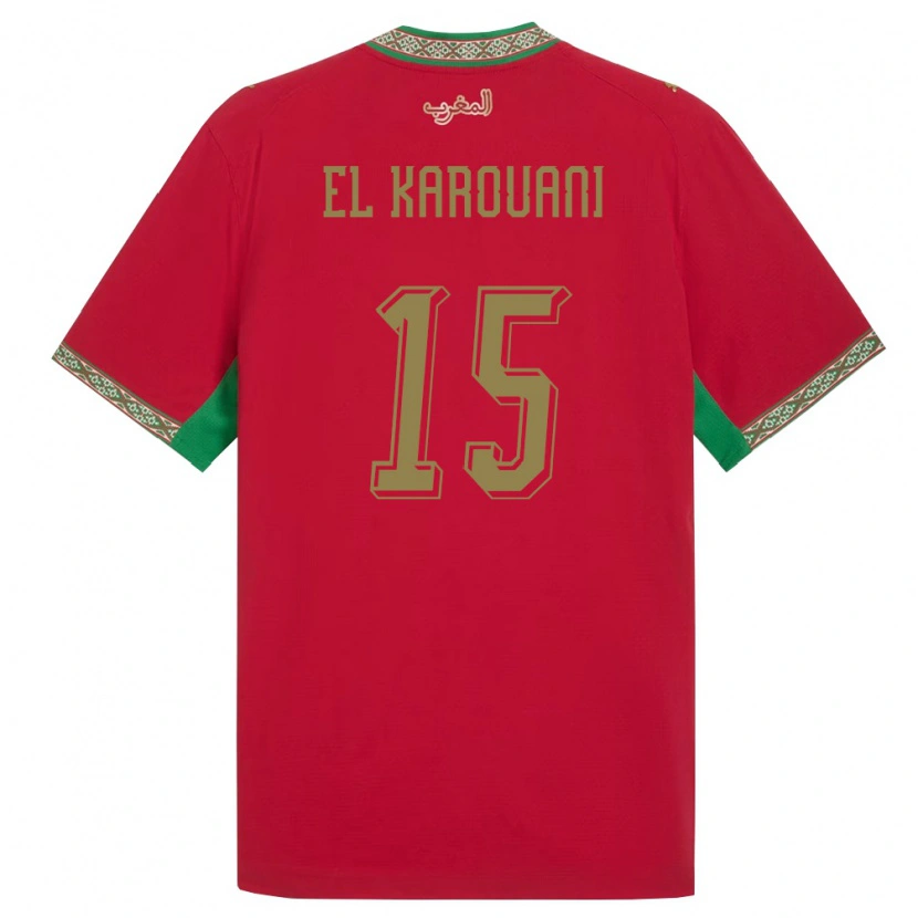 Danxen Mujer Camiseta Marruecos Souffian El Karouani #15 Rojo Verde Blanco 1ª Equipación 26-28 La Camisa