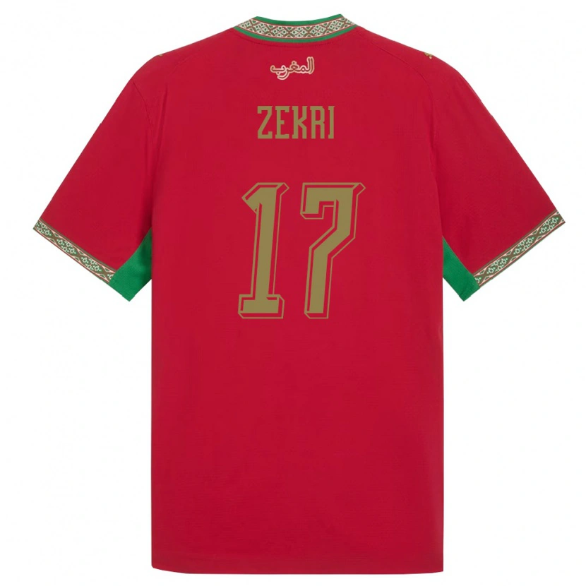 Danxen Mujer Camiseta Marruecos Moncef Zekri #17 Rojo Verde Blanco 1ª Equipación 26-28 La Camisa
