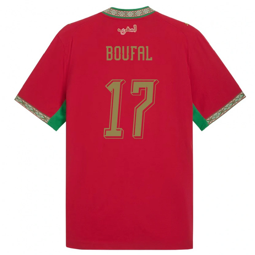 Danxen Mujer Camiseta Marruecos Sofiane Boufal #17 Rojo Verde Blanco 1ª Equipación 26-28 La Camisa