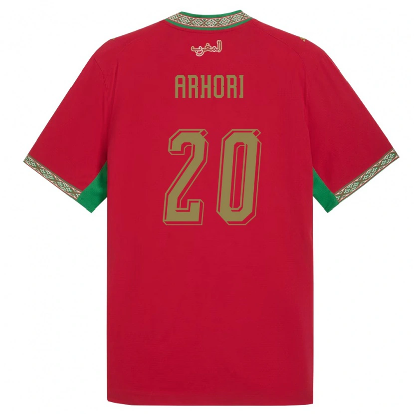 Danxen Mujer Camiseta Marruecos Naïm Arhori #20 Rojo Verde Blanco 1ª Equipación 26-28 La Camisa