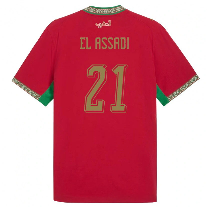 Danxen Mujer Camiseta Marruecos Othmane El Assadi #21 Rojo Verde Blanco 1ª Equipación 26-28 La Camisa