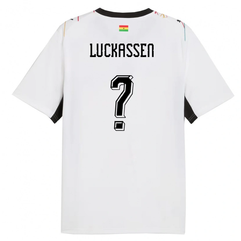 Danxen Mujer Camiseta Ghana Derrick Luckassen #0 Blanco Negro Amarillo 1ª Equipación 26-28 La Camisa