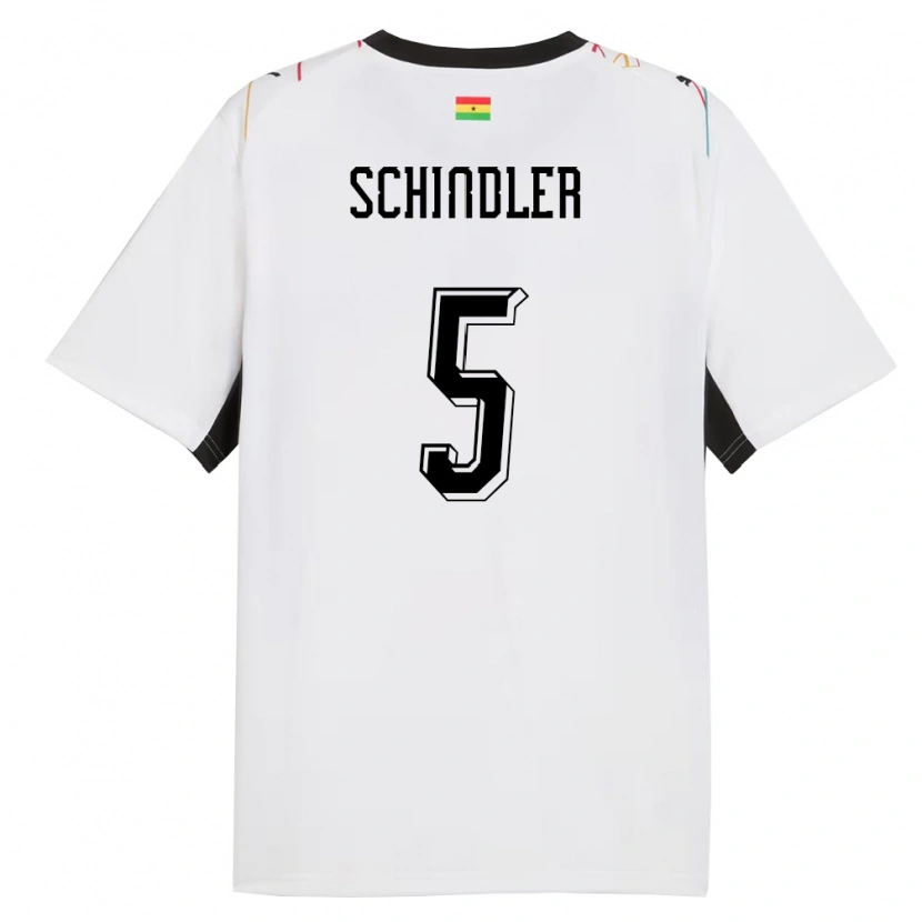 Danxen Mujer Camiseta Ghana Kingsley Schindler #5 Blanco Negro Amarillo 1ª Equipación 26-28 La Camisa