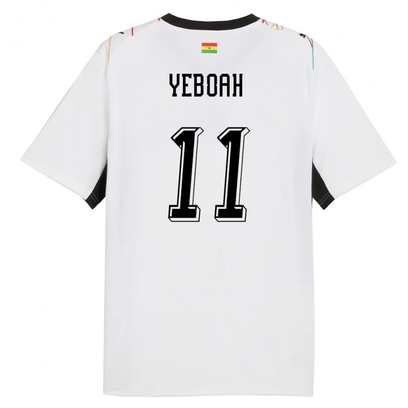 Danxen Mujer Camiseta Ghana Emmanuel Yeboah #11 Blanco Negro Amarillo 1ª Equipación 26-28 La Camisa