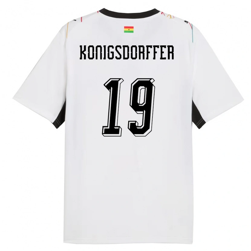 Danxen Mujer Camiseta Ghana Ransford-Yeboah Konigsdorffer #19 Blanco Negro Amarillo 1ª Equipación 26-28 La Camisa