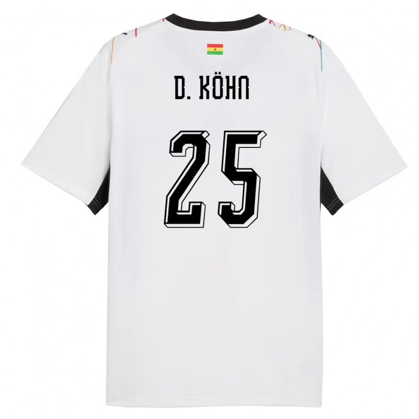 Danxen Mujer Camiseta Ghana Derrick Köhn #25 Blanco Negro Amarillo 1ª Equipación 26-28 La Camisa