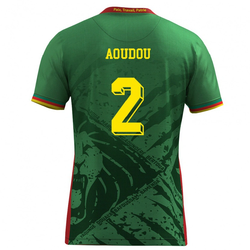 Danxen Mujer Camiseta Camerún Moussa Aoudou #2 Verde Amarillo Rojo 1ª Equipación 26-28 La Camisa