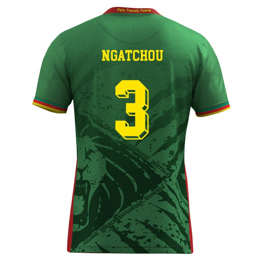 Danxen Mujer Camiseta Camerún Ricky Ngatchou Kamtchouang #3 Verde Amarillo Rojo 1ª Equipación 26-28 La Camisa