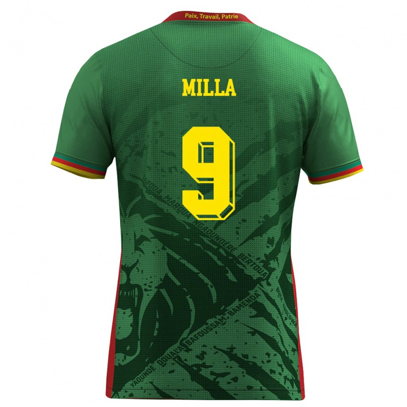 Danxen Mujer Camiseta Camerún Kevin Prince Milla #9 Verde Amarillo Rojo 1ª Equipación 26-28 La Camisa